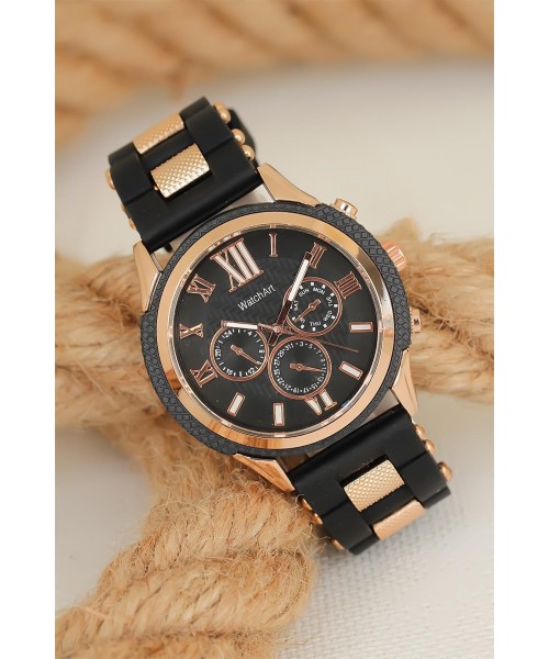 Siyah Silikon Kordonlu Rose Spor Kasa Erkek Saat