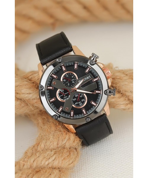 Siyah Deri Kordonlu Füme Renk Spor Metal Kasa Erkek Kol Saati