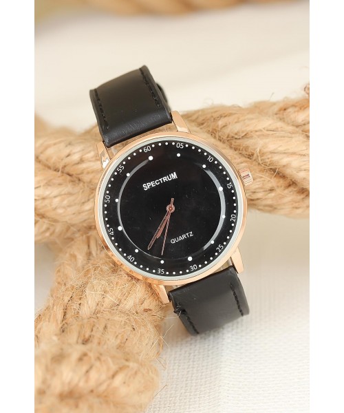 Siyah Deri Kordonlu Rose Metal Kasa Erkek Kol Saati