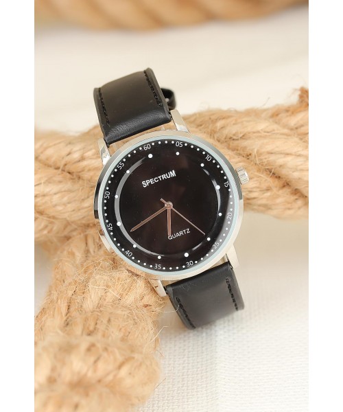 Siyah Deri Kordonlu Silver Metal Kasa Erkek Kol Saati