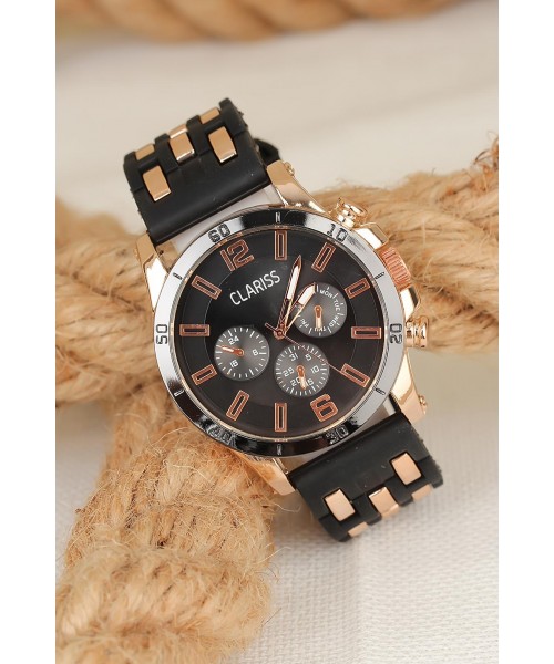 Siyah Silikon Kordonlu Rose Füme Spor Metal Kasa Clariss Erkek Kol Saati