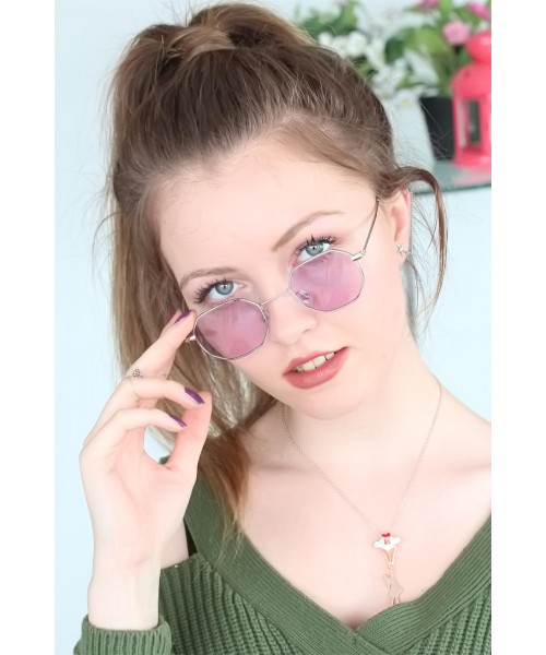 Mor Renk Gümüş Silver Çerçeve Retro Bayan Güneş Gözlüğü