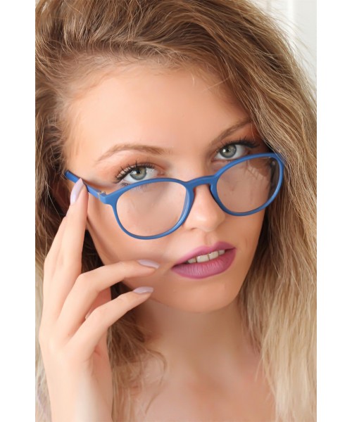 Mavi Renk Oval Çerçeveli Mat İmaj Gözlüğü