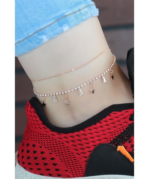 Zirkon Taşlı Çift Zincirli Rose Kaplama Yıldızlı Hal Hal Zirkon Taşlı Çift Zincirli Rose Kaplama Yıldızlı Hal Hal