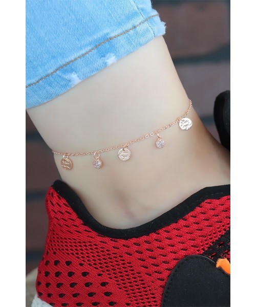 Zirkon Taşlı Çift Zincirli Rose Kaplama Metal Aksesuarlı Hal Hal