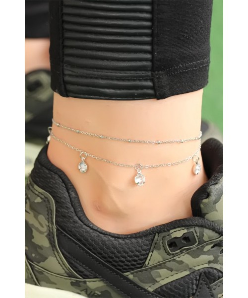 Silver Renk Kristal Taşlı Zincirli Tasarım Hal Hal