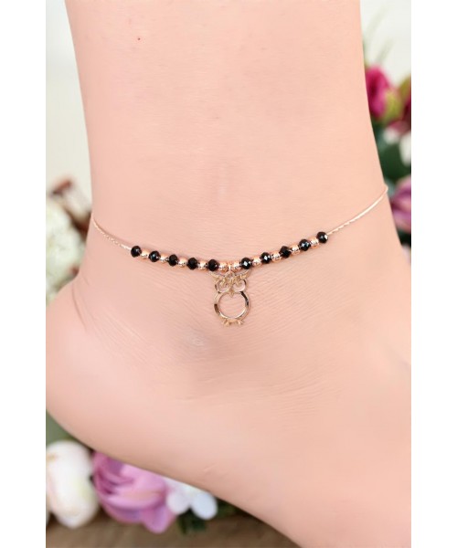 Siyah Renk Miyuki Taşlı Baykuş Figürlü Metal Hal Hal