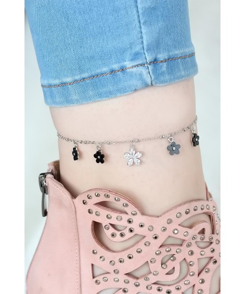 Silver Renk Zincirli Zirkon Taşlı Çiçekli Hal Hal