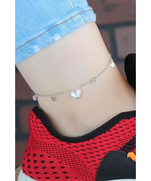 Zirkon Taşlı Silver Renk Kaplama Çift Zincir Çiçek Ve İncili Hal Hal