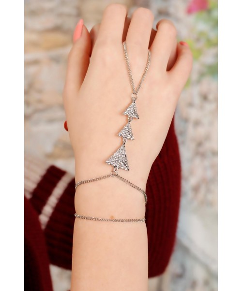 Zirkon Taşlı Gri Renk Metal Bayan Şahmeran