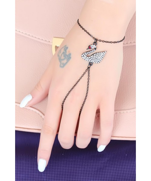 Siyah Renk Kaplama Zirkon Taşlı Kuğu Figürlü Şahmeran Bileklik