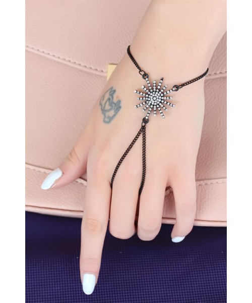 Siyah Renk Kaplama Zirkon Taşlı Güneş Figürlü Şahmeran Bileklik