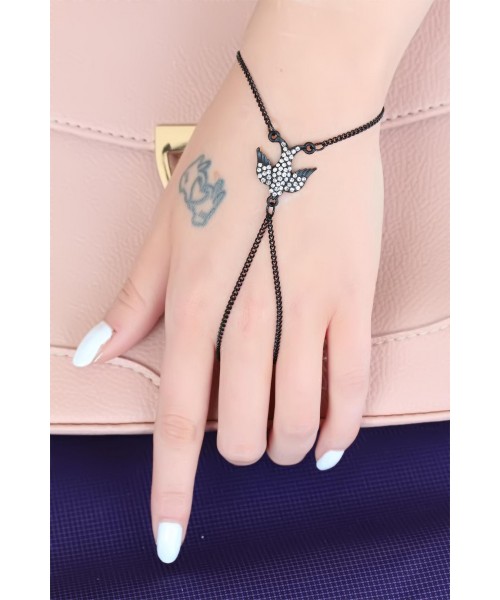 Siyah Renk Kaplama Zirkon Taşlı Kırlangıç Figürlü Şahmeran Bileklik