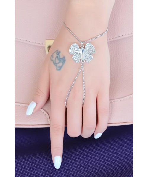 Silver Renk Kaplama Zirkon Taşlı Kelebek Figürlü Şahmeran Bileklik