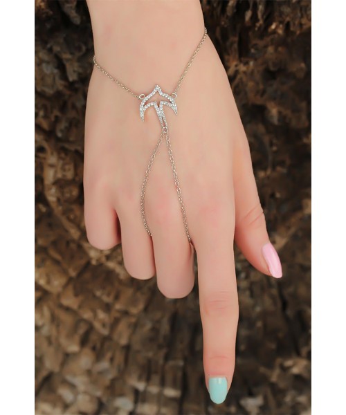 Silver Renk Zirkon Taşlı Kırlangıçlı Şahmeran Bileklik