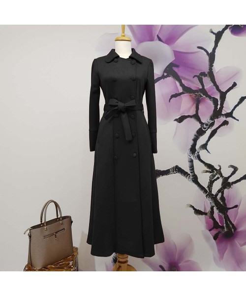 Diyagonel Tam Boy Astarlı Pardesü  -Siyah