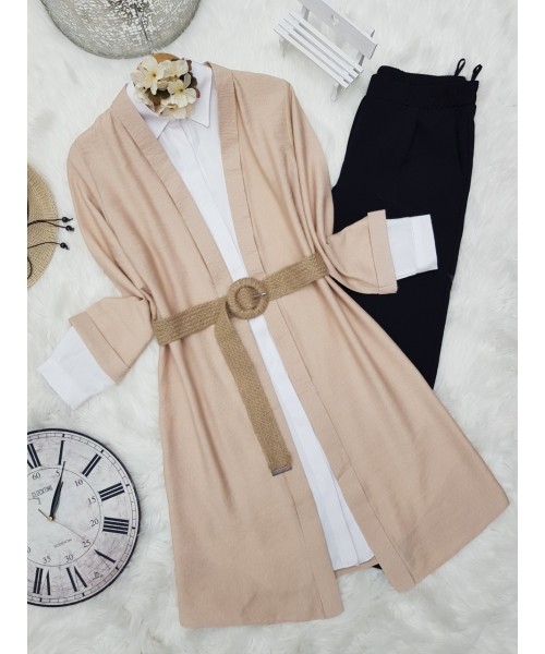 Düz Keten Ceket -Krem